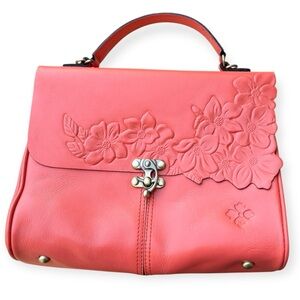 Patricia Nash Floral Tooled Leather Flap Satchel In Orange
